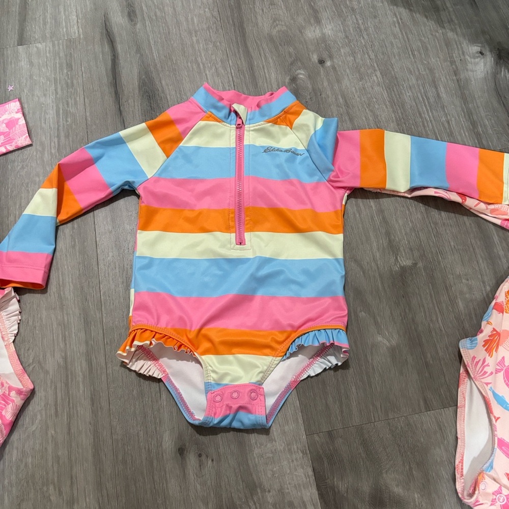 NWOT Eddie Bauer- Colorful Striped swimsuit and Bucket Hat